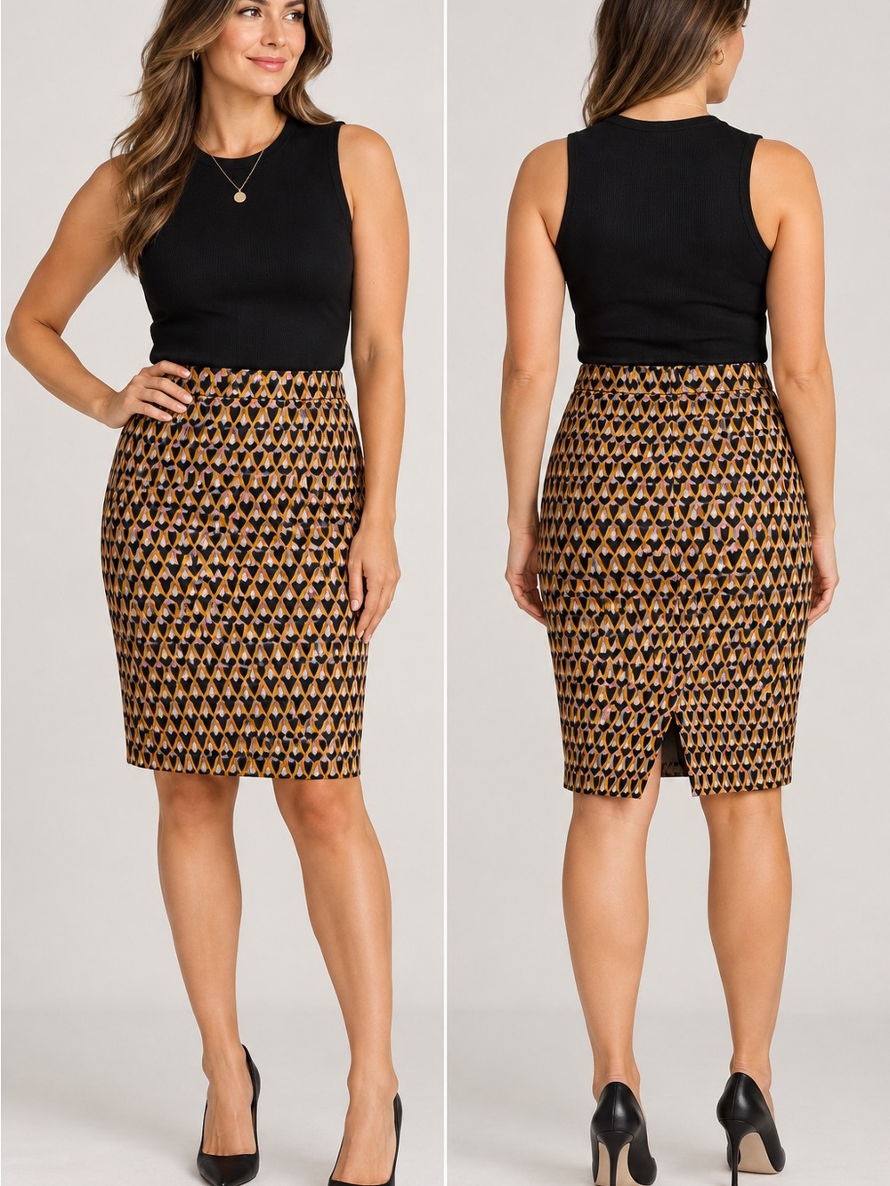 Mossimo Geometric Print Pencil Skirt Asymmetrical Back Vent Size 4